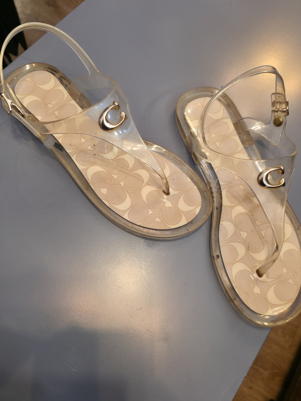 Coach Clear Jelly Thong Sandals in Clear/Beige - Picture 5 of 6